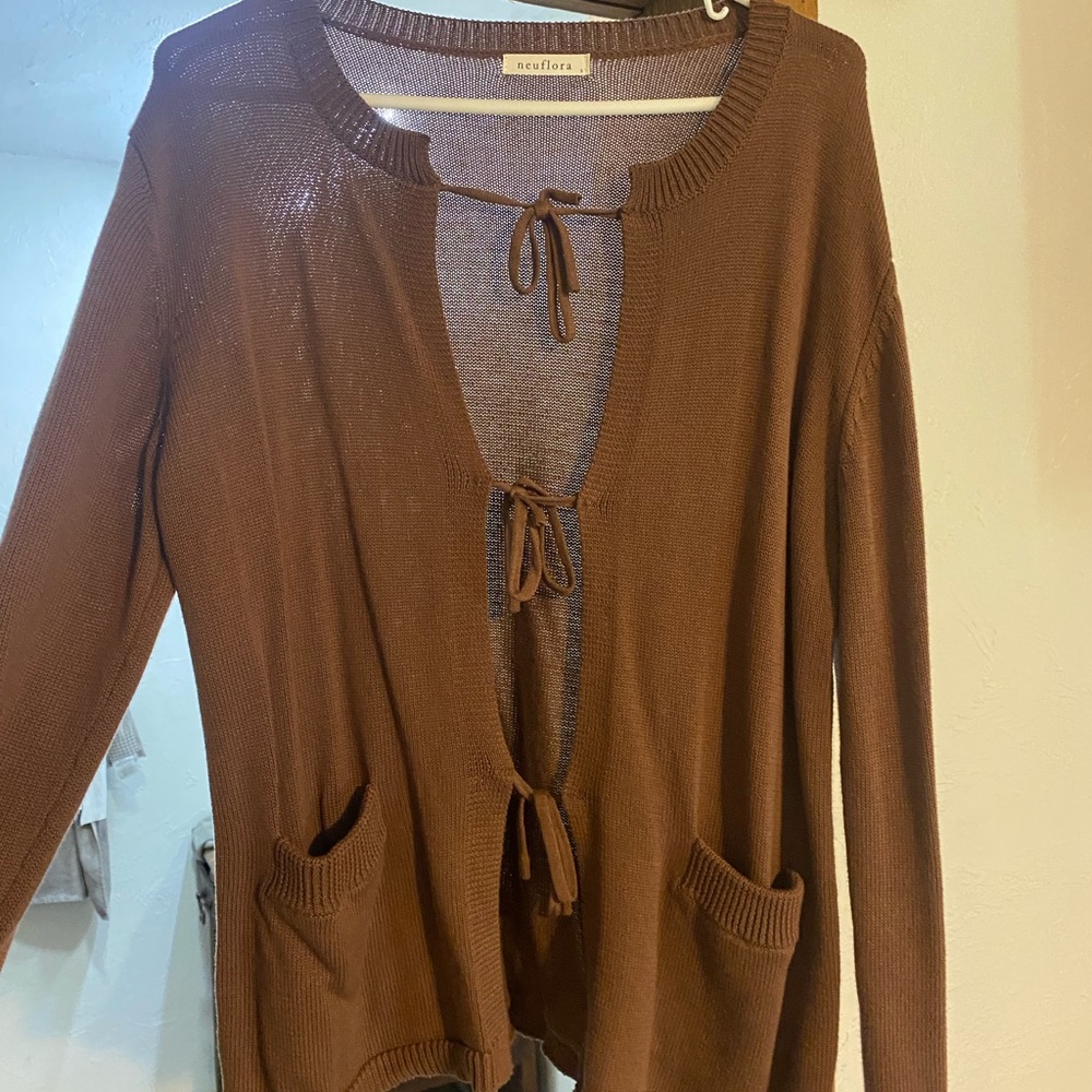 Neuflora Brown Tie-Front Knit Cardigan